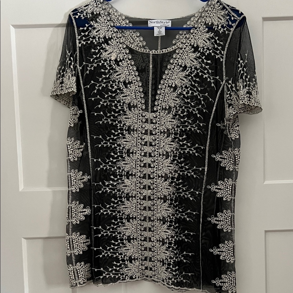 Black and Cream Embroidered Top